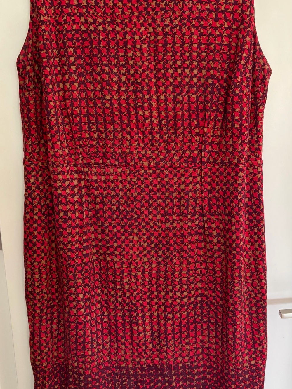 Lord & Taylor Red, Plum, & Tan Patterned Midi Sheath Dress